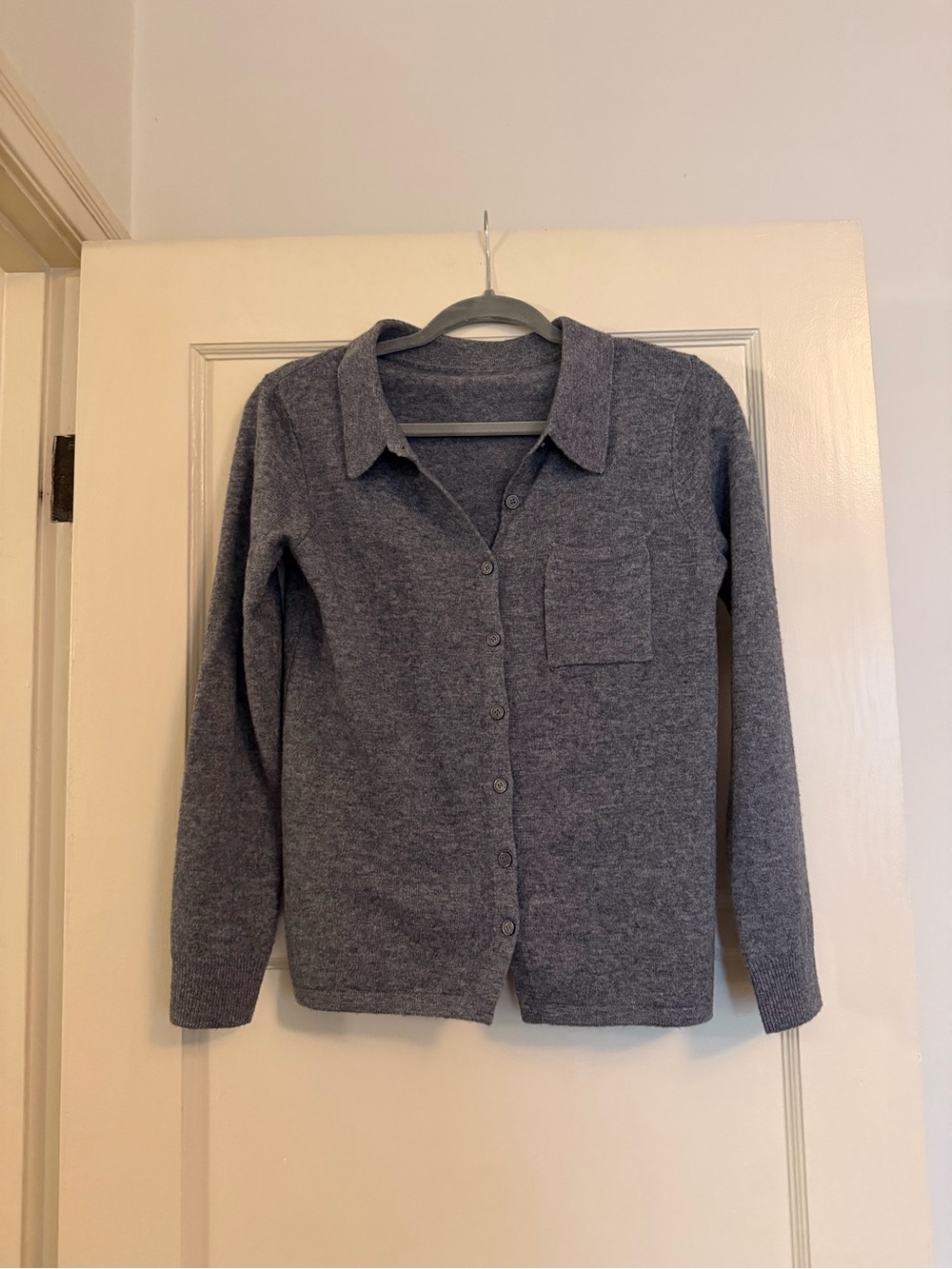 Heather Gray Button-Front Wool Knit Cardigan